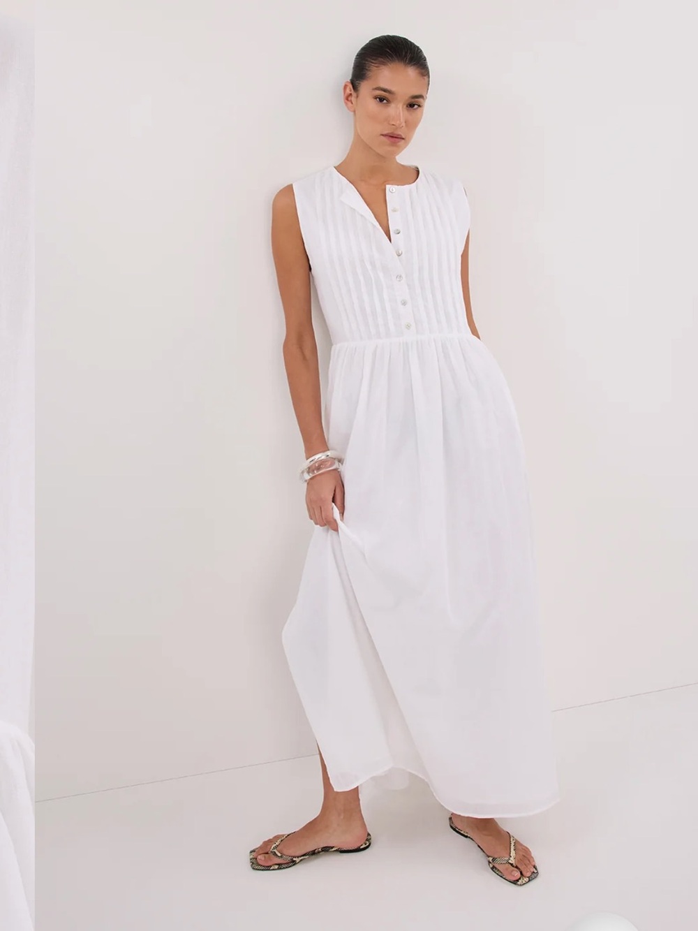DISSH White Maxi Dress with Pintuck Bodice